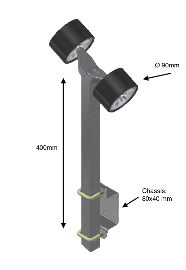 Support 400mm equipped with 2xØ90 rollers - 80x40