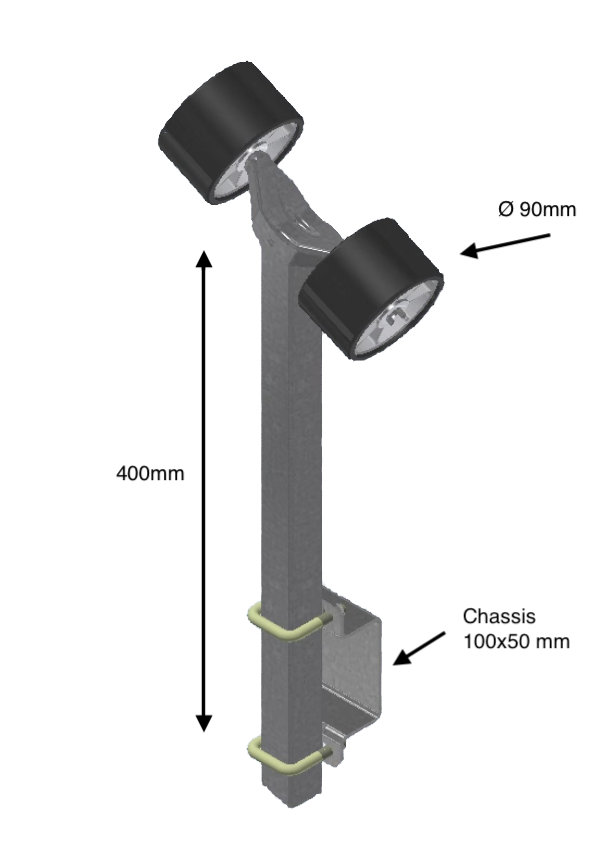 Support 400mm equipped with 2xØ90 rollers - 100x50