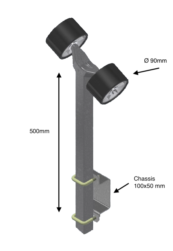 Support 500mm equipped with 2xØ90 rollers - 100x50