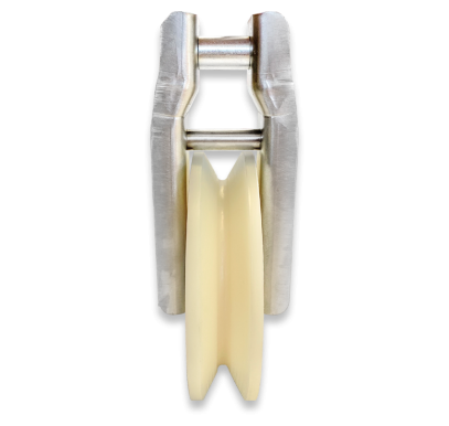 Supporto in acciaio Inox + puleggia (cavo d8)