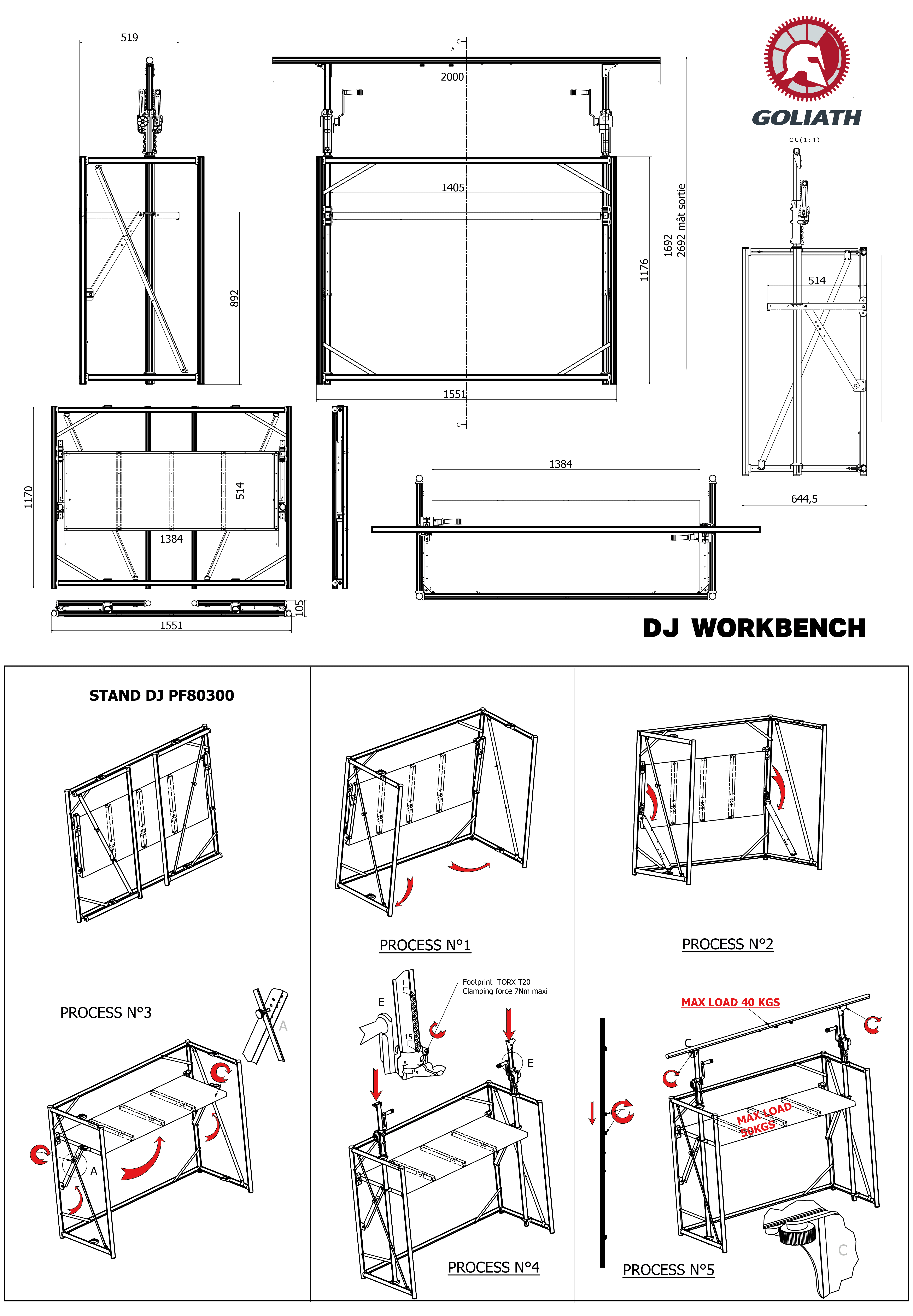 Tavolo per consolle dj richiudibile Black Edition  60x120cm